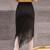 High Waist Knee-length Women Spring Office Style All-match Tassel Ladies Elegant Slim Skirt