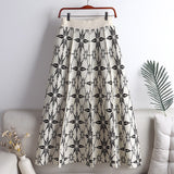 Women Pleated Elastic High Waist Winter Geometric Jacquard Knitted Midi Long Skirt