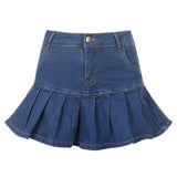 Hip Hop Women Jeans Skirts High Waist Pleated Skirts Zipper Mini Skirts Summer New Pop Streetwear Bottom Y2K Skinny Blue Skirt