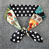 Cute Turban Girls Cartoon Print Headband Womens Multi Use Adjustable Hair Band with Metal Wire Scarf Cross Bow Hair Accessories