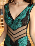 Sexy V-Neck Waist Cut-out Formal Sleeveless V-Back Mermaid Party Dress Shinng Sequins Embroider Dress