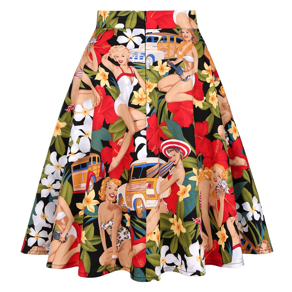 Western Girl Retro Vintage Pin Up Skirts 50s Cotton Floral Print Plus Size Runway Midi Skater Rockabilly Short Summer Vestidos
