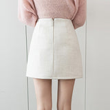 High Waist Mini Skirts Women Korean Style All-match Vintage Woolen Ladies Elegant A-line Short Skirt