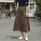 Casual Corduroy Women High Waist A-Line Solid Button Pocket Skirts