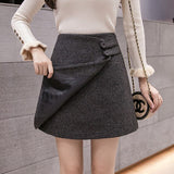 Ladies Elegant A-line Short Skirts Korean Style Vintage Woolen All-match Women High Waist Mini Skirt