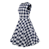 Blue Plaid 50s Pinup Robe Women Button Side Gingham Cotton Vintage A-Line Summer Sleeveless Dress