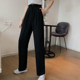 Women High Waist Casual Pants Spring Autumn Solid Color All-match Ladies Straight Elegant Trousers