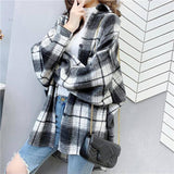 Autumn Plaid Print Shirt Jacket Vintage Shirt Harajuku BF Thick Coat Single Breasted Streetwear Long Sleeve Office Jacket