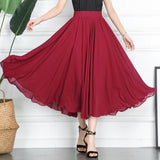 Summer Women Chiffon Vintage High Waist Blue White Long A-Line Solid Pleated Skirts