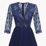 Formal Women Sleeve V Neck Lace Chiffon Runway Beach Maxi Long Wedding Party Dress