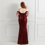 Plus Size Burgundy Sequin Dress Sexy Beading Evening Dress Women Party Strap Maxi Dress Long Prom Dress