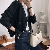 Women V-Neck Poncho Vintage Button Knit Cardigans Cropped Tops Coat Sweater