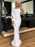 One-Sholder Long-Sleeve White Evening Dress Little Train Elegant Mermaid Sequins Party Prom Gowns Formal Women Robe De Soriee
