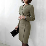 Women Autumn Elegant Full Sleeve Dress Knee-Length Fashion Office Lady Commuting Suit Vestidos