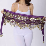 Women Sweet Bellydance Hip Scarf With Gold Coins Skirts Wrap Noisy Egyptian Dancing Hand Crocheted Bead Velvet Waist Belt