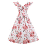 Sweetheart Neckline Ruffle Sleeve Vinatge Floral Pleated Cotton Fabric Pinup Elegant Party Summer Dress