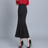 Women High Waisted Trumpet Long Bodycon Elegant Fishtail Summer Black Vintage Korean Style Skirt