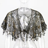 1920s Shawl Wraps See-through Mesh Sequin Beaded Evening Cape Bridal Sheer Bolero Flapper Party Cover Up