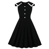 Black And White Vintage Sailor Collar V Neck Sleeveless Robe Pin Up Swing Casual Dress