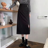 Women High Waist Pencil Skirts Spring Korean Style Solid Color All-match Ladies Elegant Long Skirt