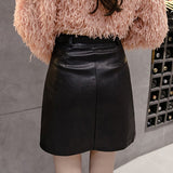 Women A-line Mini Skirts Fashion Korean Style Vintage PU Leather All-match Ladies High Waist Short Skirt