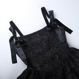 Black Mini Spaghetti Strap Women Dress Ruffle Cake Lolita Sundress Sleeveless Japanese Harajuku Student Sweet Kawaii Dresses