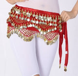 Women Sweet Bellydance Hip Scarf With Gold Coins Skirts Wrap Noisy Egyptian Dancing Hand Crocheted Bead Velvet Waist Belt