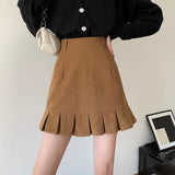 Ladies A-line Short Skirts Korean Style Vintage Corduroy Solid Color High Waist Women Casual Mini Skirt