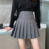 Women High Waist Pleated Skirt Korean Sweet Style Solid Color Ladies A-line Casual Mini Skirts