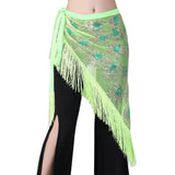 Women Belly Dance Hip Scarf Shiny Sequins Mesh Triangle Wrap Skirts Dance Peformance Self-tie Waist Belt Costume Accessories