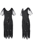 Vintage 1920s Party Dress Great Gatsby Sequin Short Dress V-neck Short-Sleeve Tulle Beads Evening Dress Elegant Lady Prom Gown