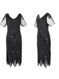 Vintage 1920s Great Gatsby Sequin Short V-neck Short-Sleeve Tulle Beads Dress Elegant Lady Prom Gown
