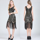 1920s Great Gatsby Flapper Dress V Neck Sleeveless Embellished Sequin Beaded Fringe Dress Vestidos