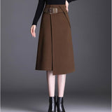 Autumn And Winter Asymmetric Woolen Women Vintage Thick Black A-Line Skirt