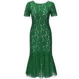 2022 Lace Mermaid Women Party Dress Plus Size Short Sleeve Slim Fit Bandage Prom Gowns Green White Black Red Formal Dresses