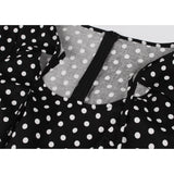 2021 Slim Fit Cotton Black Women Party Dress Small Polka Dot Printing Short Sleeve Swing Causal Office OL Rockabilly Sundress