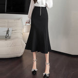 Ladies Elegant Slim Mermaid Spring Office Style All-match High Waist Women Black Long Skirt