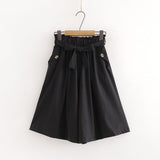 2021 Button Front School Women Wide Leg Shorts Skirts Korean Style Casual Loose Solid Elastic Waist Streetwear Flare Short Pants