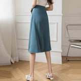 Office Lady Elegant Long Summer Korean Style Solid Color All-match Ladies High Waist A-line Skirt