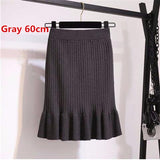 Elastic Women Pencil Warm Office Wear Elegant Knitted Straight Mid-Long Bodycon Skirt