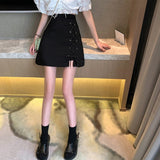 Women High Waist Mini Skirts Korean Style All-match Lace-up Ladies Elegant A-line Black Skirt