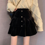 Women Black Short Skirts Fashion Korean Style Vintage Velvet All-match Ladies High Waist Mini Skirt