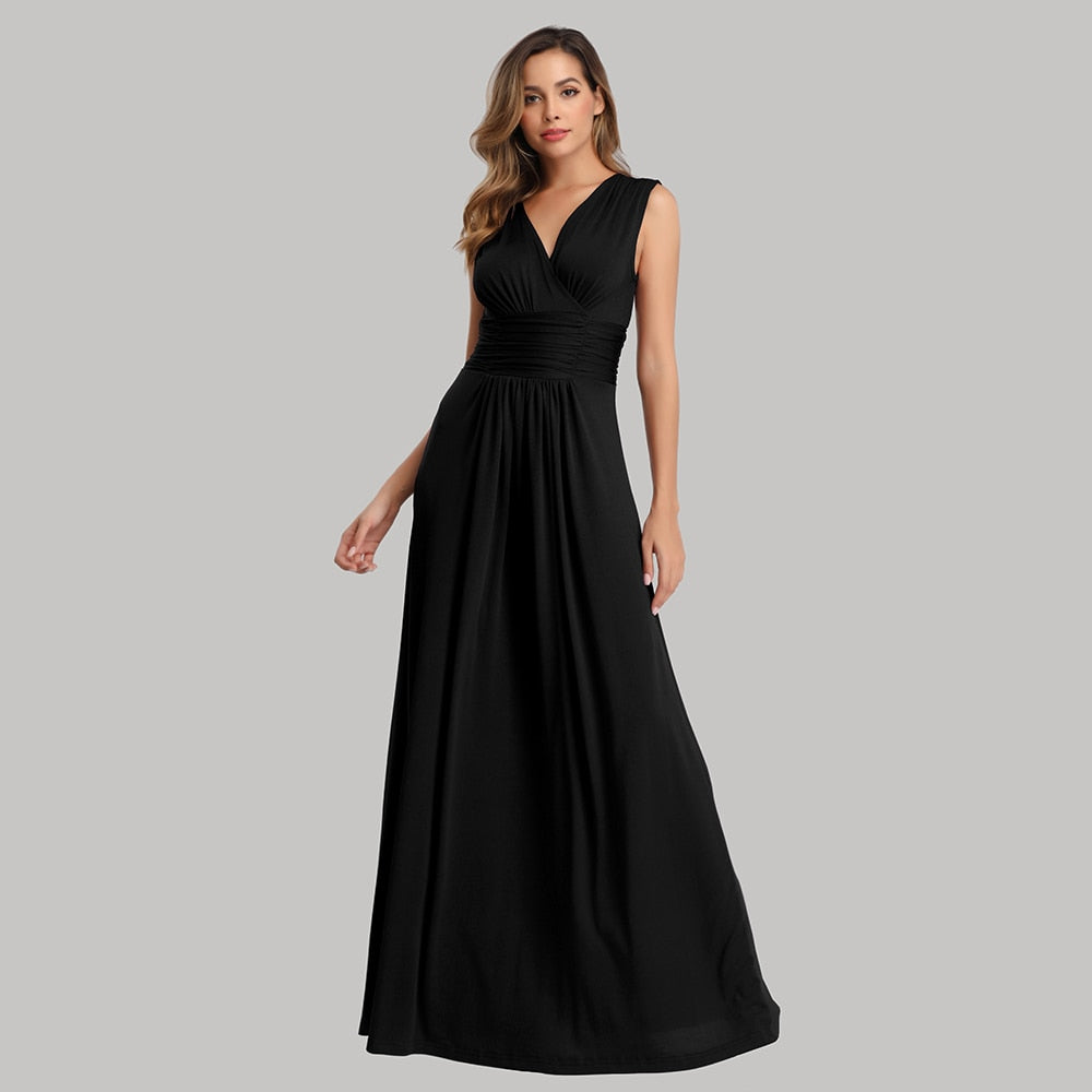 V-neck Sleeveless Evening Dress Burgundy Blue Black Formal Party Gowns Long Elegant Robe De Soriee Hot Sale Proms