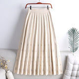 Elastic High Waist Casual Pleated Skirt A Line Elegant Star Patterned Knitted Skirt