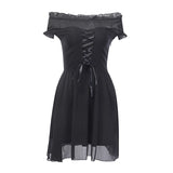 2021 Elegant Party Off Shoulder Mini Dress Women Black Mesh Chiffon Bandage Slim Clothing Gothic Streetwear Fashion Sexy Dress