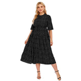 Black Polka Dot Plus Size Women Summer Sleeve Button High Waist Robe Vintage Retro Casual Dress