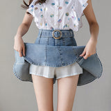 Women Summer Denim Shorts Mini Skirts With Belt Korean Preppy Style Short Jeans Skater Faldas Largas Mujer Modis Jupe