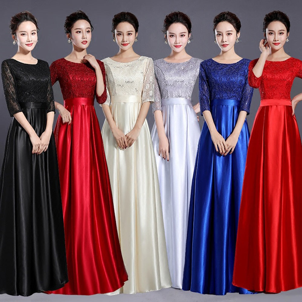 Half-Sleeve Lace Women Formal Occasion Dress Elegant A-line Satin Evening Dress O-neck Party Prom Gowns Homecoming Dress