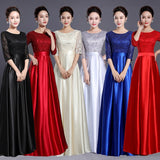 Half-Sleeve Lace Women Formal Elegant A-line Satin Evening Dress O-neck Party Prom Gowns Homecoming Dress