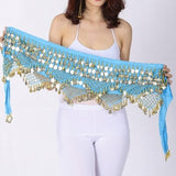 Women Sweet Bellydance Hip Scarf With Gold Coins Skirts Wrap Noisy Egyptian Dancing Hand Crocheted Bead Velvet Waist Belt